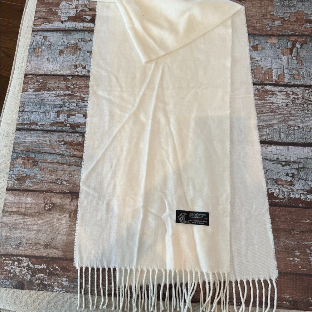 Cashmere Blend Super Soft Italy Design Cream Fringe Scarf